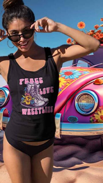 "Embrace the passion of the mat with our Peace Love Wrestling Collection. These fun and vibrant designs celebrate the joy of wrestling, capturing the spirit of the sport. Explore unique apparel that resonates with wrestlers and fans alike."