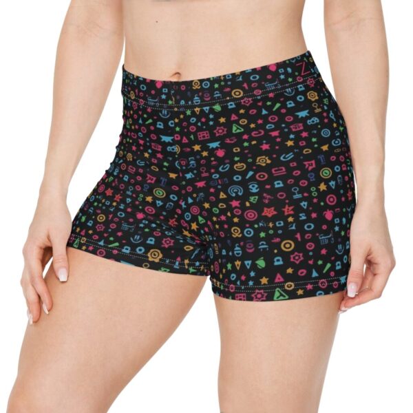 Wrestling Shorts Mini Length - Z Brand Black with Colorful Doodles)