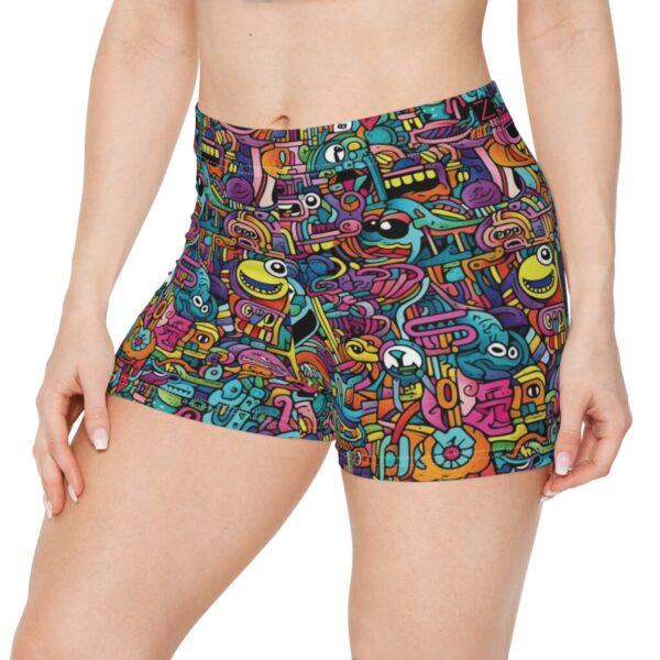 Wrestling Shorts Mini Length - Z Brand (Black with Colorful Cartoon Doodles)