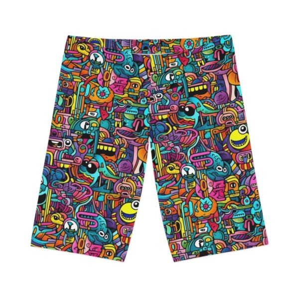 Wrestling Shorts Long Length - Z Brand (Black with Colorful Cartoon Doodles)