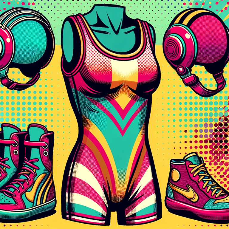 Pop art illustration of women's wrestling equipment by the Zone